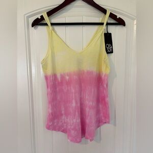 Chaser Yellow and Pink V-Neck Tank Top with Knotted Shoulder Straps Sz S